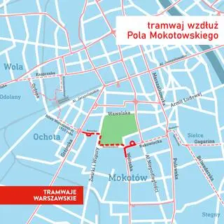 Tramwaj wzdłuż Pola Mokotowskiego