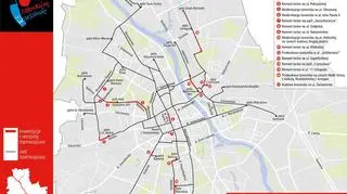 Mapa inwestycji Tramwajów Warszawskich na 2015 rok