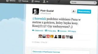 Piotr Guział jest bardzo aktywny na Twitterze i na co dzień dyskutuje z internautami