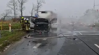 Pożar samochodu dostawczego w Falentach