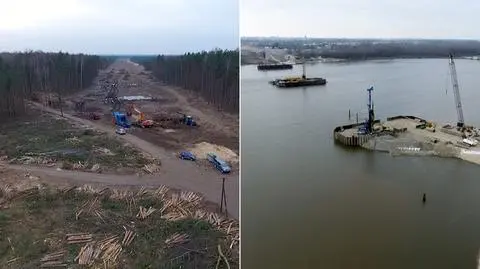 Pale w rzece, wycinka w lesie. Lecieliśmy nad budową POW