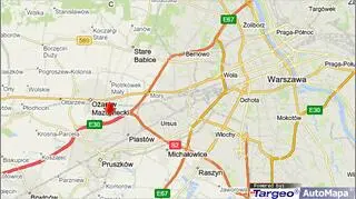 Wypadek na A2 - mapa