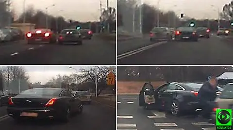 Agresywna "przepychanka" aut. Kierowca jaguara wybiegł na drogę