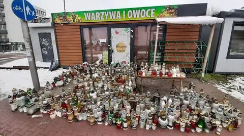 Znicze przed warzywniakiem zamordowanego mężczyzny 