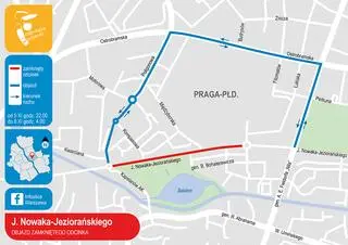 Objazd zamkniętego odcinka na Nowaka-Jeziorańskiego