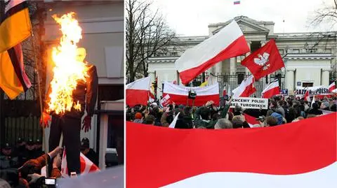 Podpalili kukłę Putina przed ambasadą Rosji