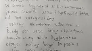 List z podziękowaniami, który wysłała młoda mama