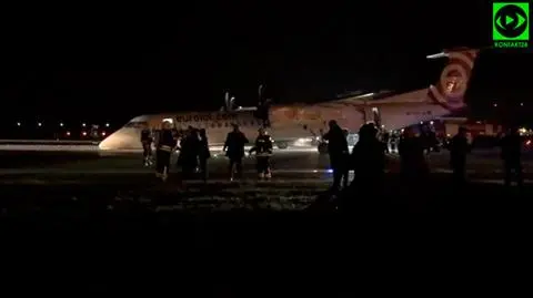 Ewakuacja pasażerów samolotu. Nagranie z lotniska tuż po lądowaniu