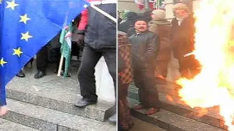 Spalił europejską flagę. "Sprawa trafi do sądu"