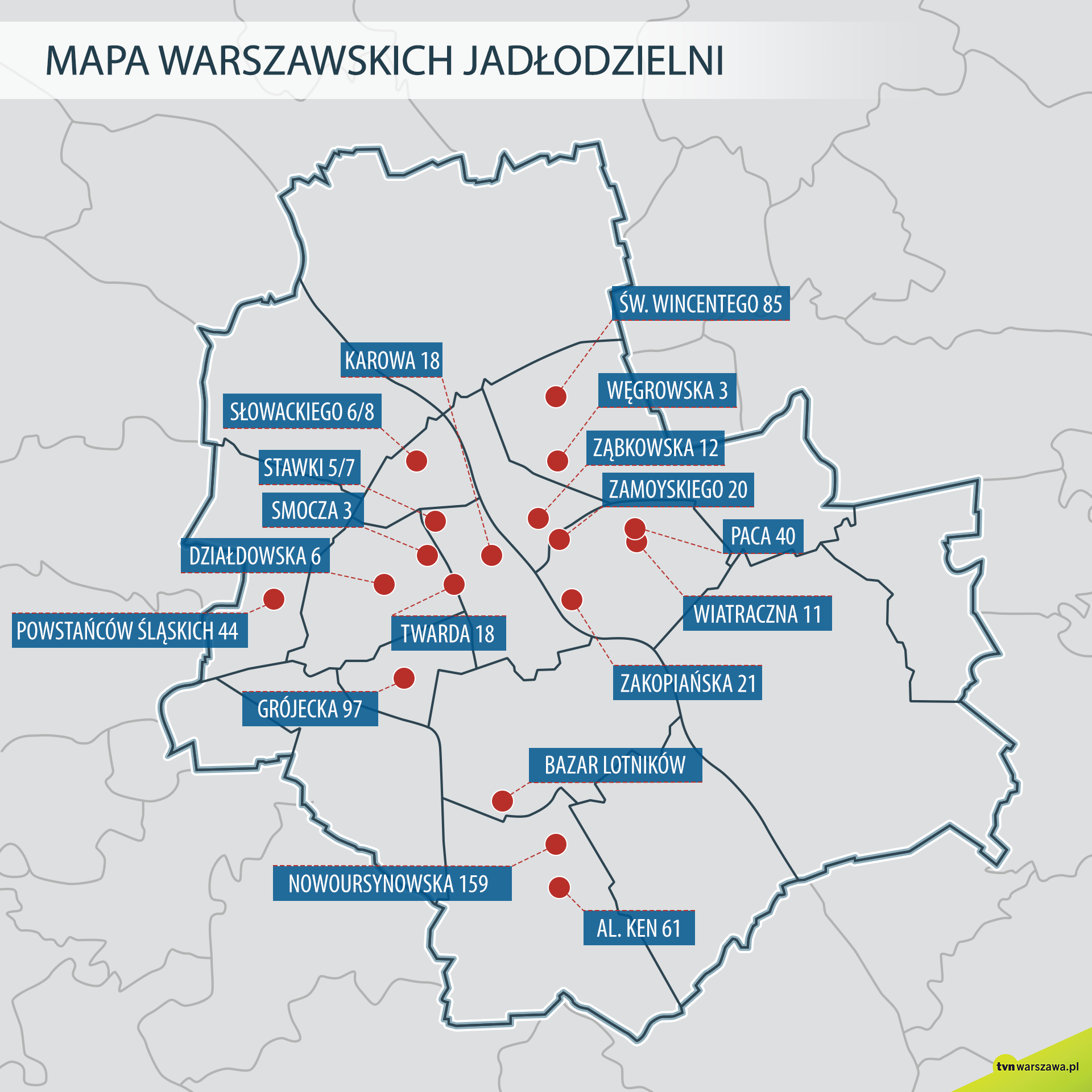 Mapa warszawskich jadłodzielni