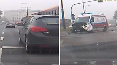 Zderzył się z karetką, a wypadek sfilmował. Nagranie z wnętrza samochodu 