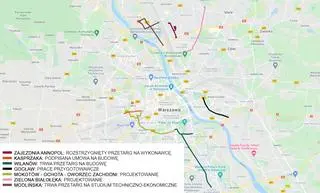 Mapa inwestycji tramwajowych w Warszawie