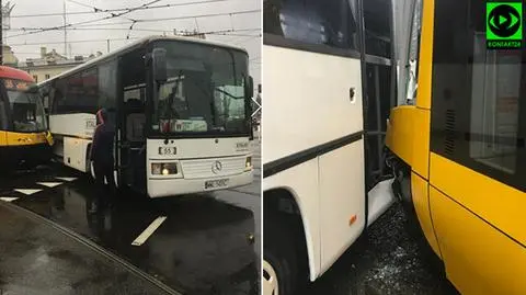 Paraliż w centrum po zderzeniu autobusu z tramwajem