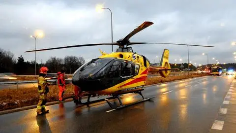 Lądowanie śmigłowca LPR na Wale Miedzeszyńskim