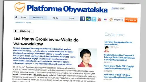 Gronkiewicz-Waltz: Nie bierzcie udziału w referendum. Poczekajcie