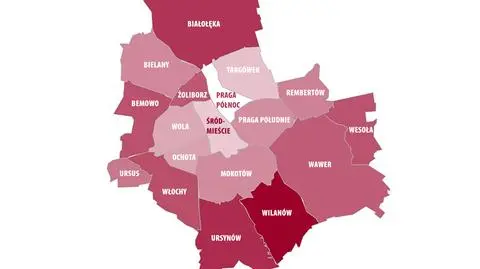 Frekwencja w Warszawie - im ciemniejszy kolor tym wyższa