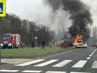 Zderzenie i pożar na ulicy Banacha