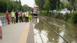 Zalane torowisko na ul. Rembielińskiej