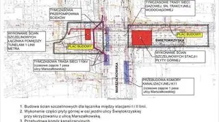 I etap prac. Na czerwono zaznaczone prace do wykonania w tym etapie - fot. metro.waw.pl