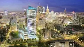 Tak ma wyglądać Warsaw Spire. Po lewej gmach Bellony / fot. materiały inwestora