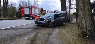 Samochód uderzył w przydrożny słup