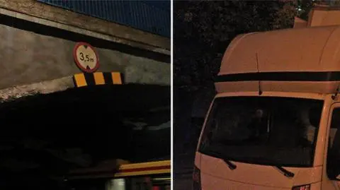 Dostawczy nissan zaczepił o wiadukt na Pradze