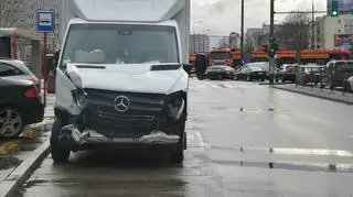 Zderzenie ciężarówki i tramwaju