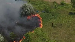 Strażak sprawdza, czy nikogo nie ma w namiocie 