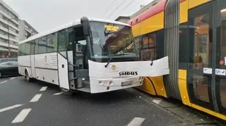 Zderzenie autobusu z tramwajem