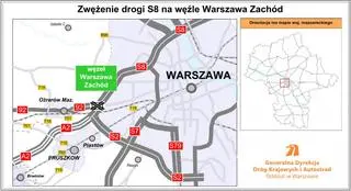 Odcinek zwężonej jezdni na trasie S8