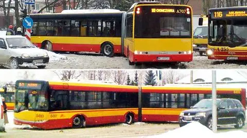 Autobusy "łamią się w pół". "Jest potwornie ślisko"