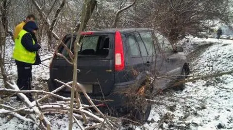 Wpadł w poślizg, wyrzuciło go na pobocze