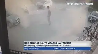 Koziołkujące auto wpadło na parking 