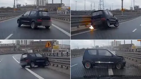 Z prawej na lewą i znów na prawą. Poślizg, uderzenie w bariery, iskry