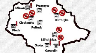 Mapa miejsowości, które zostaną pozbawione połączeń autobusowych