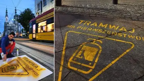 Malują żółte piktogramy przy przejściach. Będą ostrzegały pieszych o pierwszeństwie tramwajów