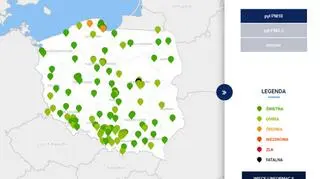 Jakość powietrza w Polsce o godzinie 13