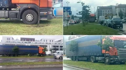 TIR zaparkował na trawniku. "Dość wstrząsający widok"