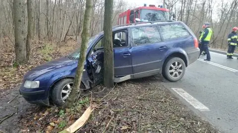 Samochód uderzył w drzewo. Trzy osoby ranne