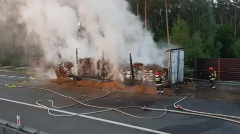 Na autostradzie A2 spłonęła ciężarówka z karmą dla zwierząt