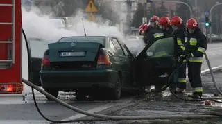 Pożar auta na wyjeździe z Warszawy