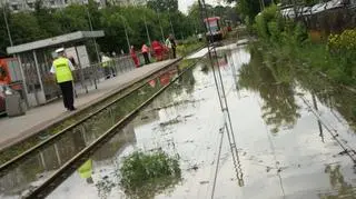 Zalane torowisko na ul. Rembielińskiej