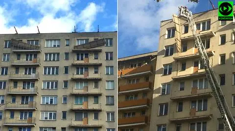 Wiatr zerwał daszki balkonowe. W akcji strażacy