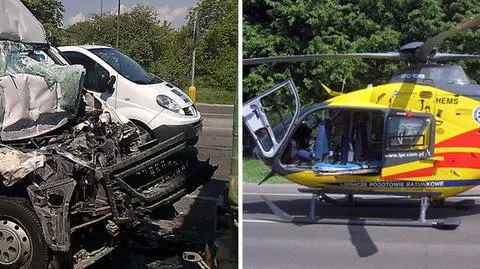 Bus wjechał w tira, kierowcę zabrał śmigłowiec