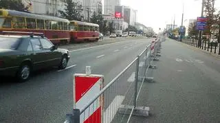 Zwężona ul. Marszałkowska fot. Tomasz Zieliński/tvnwarszawa.pl
