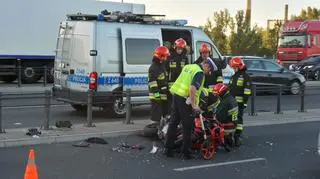 Wypadek motocyklisty na moście Grota