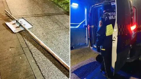 "Nieśli wyrwany znak drogowy. Uciekając, uszkodzili skrzynię z piachem"