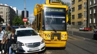 Zderzenie osobówki z tramwajem 