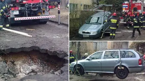 Ulica zapadła się pod zaparkowanym autem