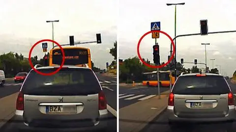 Autobusem na czerwonym przez skrzyżowanie